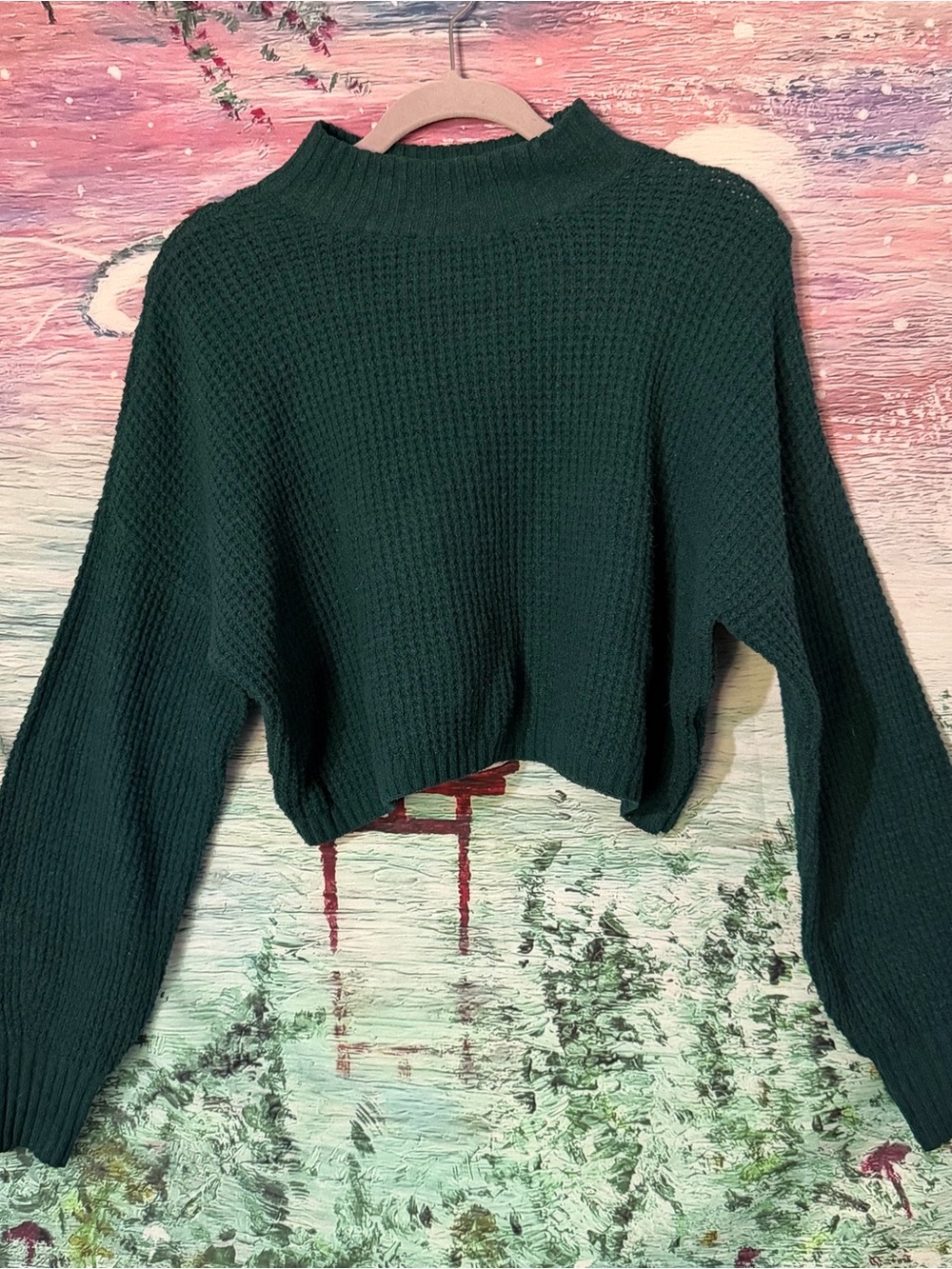Hollister Dark Green Cropped Turtleneck Sweater